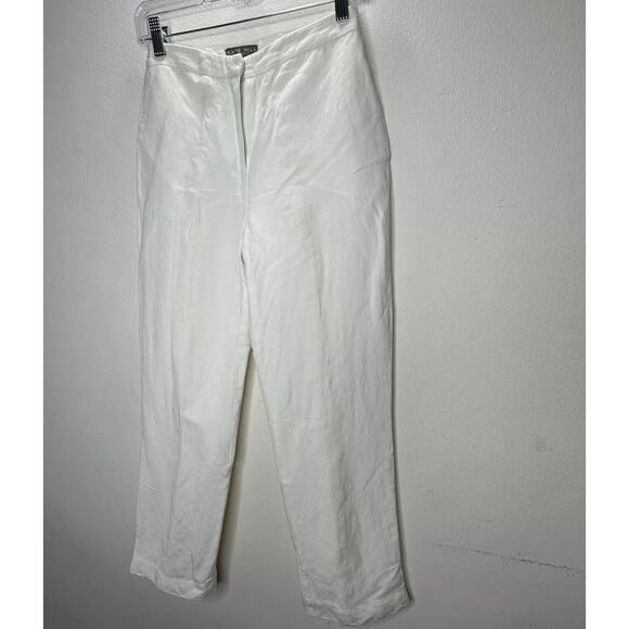 Kate Hill Petit White Linen High-Rise Flat Front Side Pockets Dress Pants 2P - Picture 3 of 14